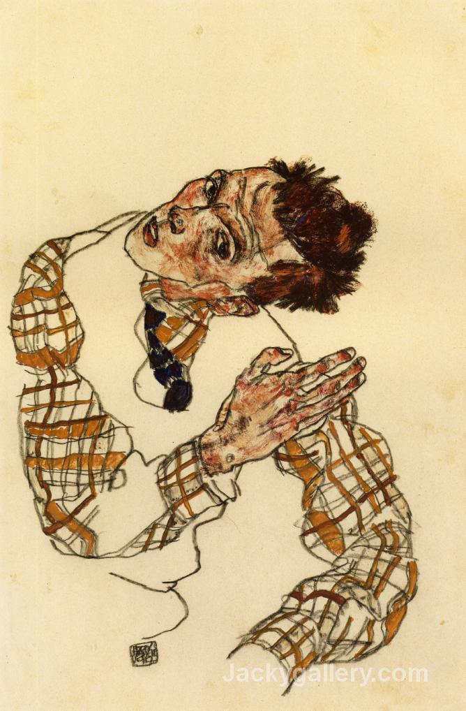 Self Portrait with Checkered Shirt by Egon Schiele paintings reproduction